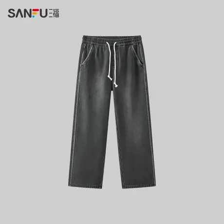 三福2023冬季男士骨位加绒牛仔裤 保暖宽松直筒长裤男481141商品大图