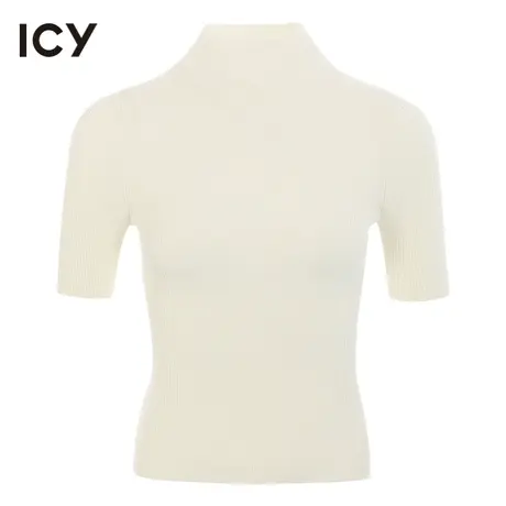 icy春秋新款外穿纯色弹力半高领中袖打底羊毛针织衫女商品大图