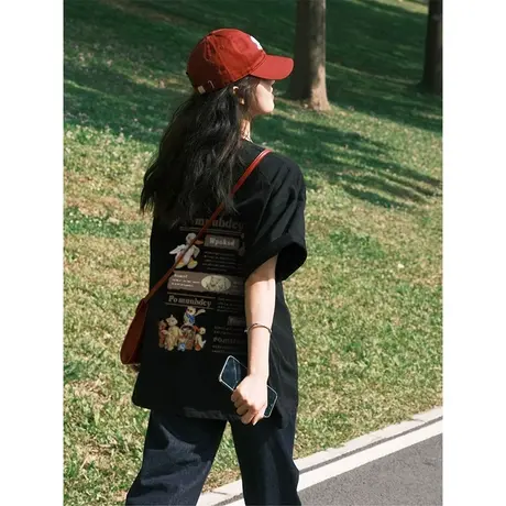 纯棉重磅美式复古短袖t恤女夏季2023新款宽松设计感半袖大码上衣商品大图