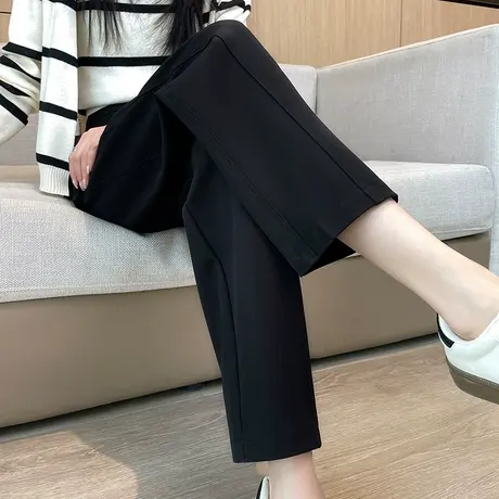黑色西装裤女春秋新款高腰显瘦休闲垂感宽松小个子九分直筒烟管裤商品大图