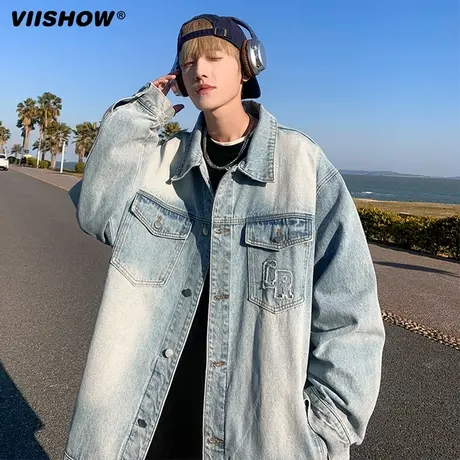 VIISHOW外套男款潮流潮牌痞帅牛仔夹克高街vibe美式复古水洗上衣商品大图