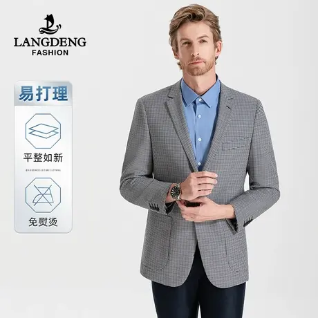 [抗皱易打理]浪登男士复古西服外套2023秋冬千鸟格休闲商务西装男图片