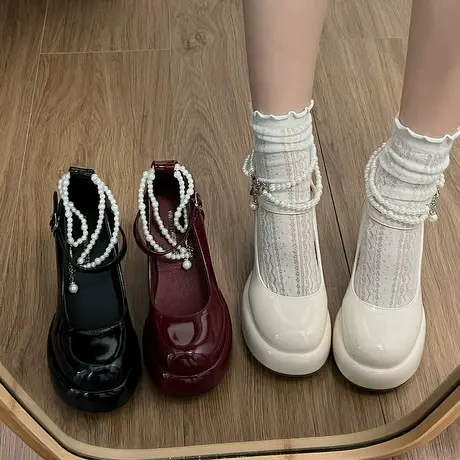 玛丽珍高跟鞋女2024新款气质小皮鞋配裙子婚鞋防水台粗跟法式单鞋图片