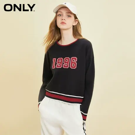 ONLY奥莱2023夏季新款时尚休闲数字圆领短款宽松针织衫商品大图