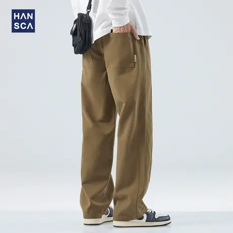 hansca日系复古工装裤男秋季潮牌直筒宽松纯棉痞帅休闲运动长裤子商品大图