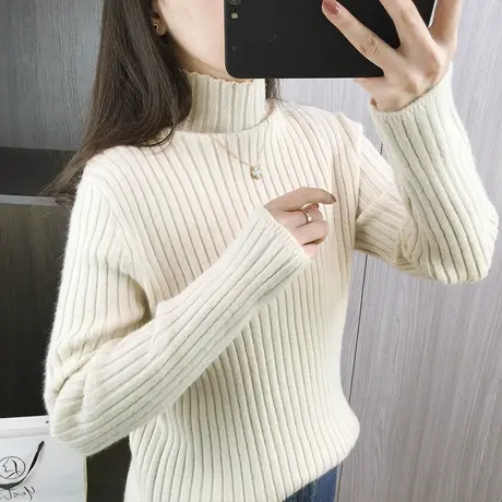 半高领打底衫韩版宽松弹力毛衣纯色套头百搭简约针织衫秋冬季上衣图片