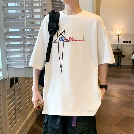 2024款男士夏季五分袖体恤男薄款简约字母圆领帅气清凉上衣避风袖商品大图