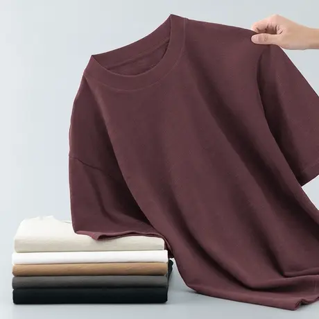 350g重磅美式纯棉t恤男短袖夏季宽松全棉半袖竹节棉纯色体恤上衣商品大图