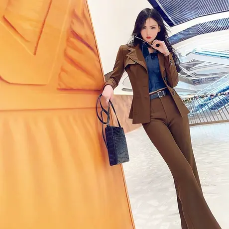 VJE女士小西装垂顺西裤两件套早春新款气质显瘦OL正装套装商品大图