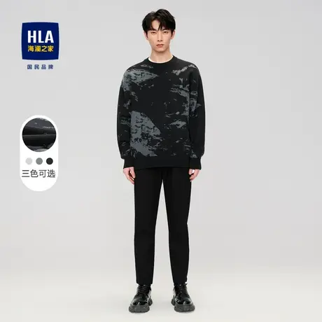 HLA/海澜之家三国系列长袖针织衫2023秋冬新款国风山水圆领毛衣男图片