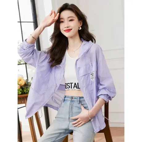 时尚气质休闲遮阳外套2023年夏季新款女宽松显瘦通勤百搭连帽上衣商品大图