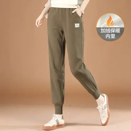 韩潮袭人松紧腰加绒运动裤女2023冬新款显瘦哈伦休闲卫裤长裤子厚图片