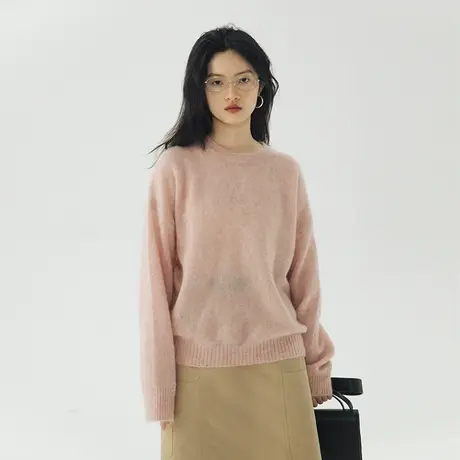 omont蛋挞家 粉色慵懒风毛衣女春秋2023新款宽松软糯糯针织衫上衣图片