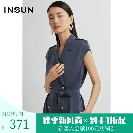 恩裳夏季经典双排扣烟灰色工装风休闲马甲西装女图片