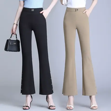 开叉喇叭裤女夏季薄款2023新款高腰显瘦设计感黑色西装微喇裤子女商品大图
