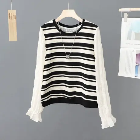 春款小香风高级感蕾丝拼接体恤衫女气质洋气百搭减龄T恤时尚上衣图片