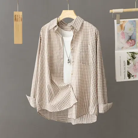 春秋格子长袖休闲衬衫女外套宽松2023新款防晒衬衣开衫外搭上衣潮图片