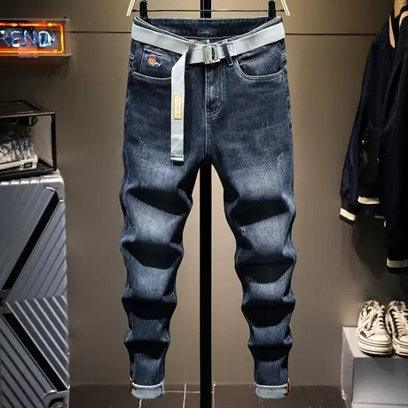 香港秋冬款黑色牛仔裤男2021年新款修身小脚裤弹力休闲长裤子显瘦图片