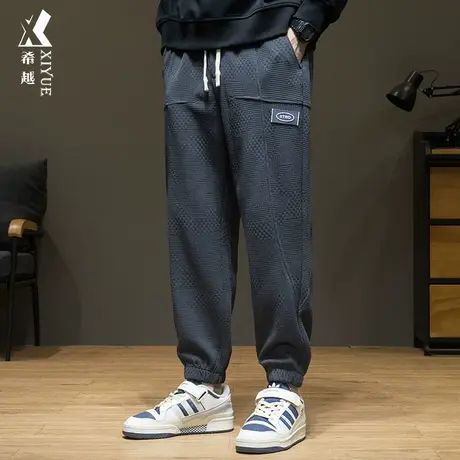 希越民族风提花针织休闲裤男秋季简约百搭束脚裤宽松大码胖子长裤商品大图