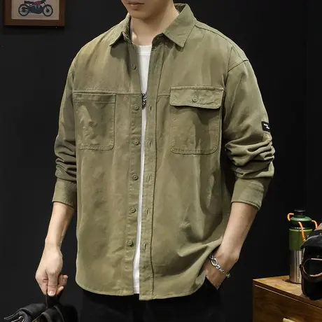 日系潮流衬衫男长袖休闲工装外套男士衬衣春秋23新款秋季美式衬衫图片