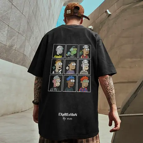 美式复古t恤宽松重磅半袖男款胖子潮牌大码男士短袖oversize简约商品大图