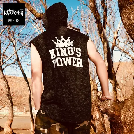 伟臣2019新款大码男式夏装无袖T恤胖人宽松加肥加大连帽体恤衫男商品大图