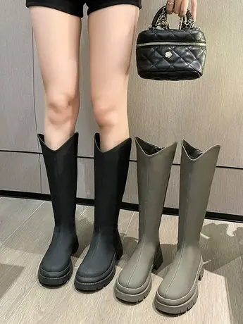 不过膝长靴女2023新款春秋单靴粗高跟骑士靴瘦瘦长筒靴法式女靴子图片