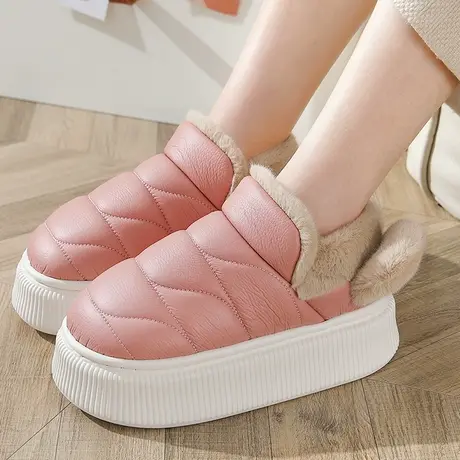 2023包跟新款厚底pu皮棉拖鞋室内外穿女防水居家情侣秋冬季棉鞋商品大图