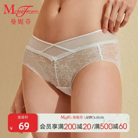 曼妮芬中低腰低脚底裤全棉纯棉内裆短裤女轻薄舒适女生蕾丝内裤混商品大图