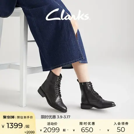 Clarks其乐克隆系列女鞋秋冬英伦风骑士靴复古侧拉链工装高帮皮靴图片