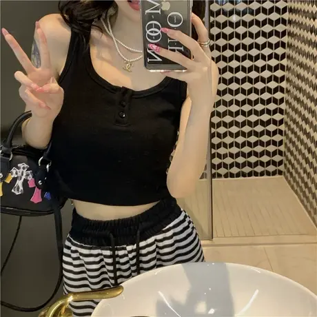 基础款吊带背心女夏季修身显瘦设计感纯欲风短款无袖打底运动上衣图片