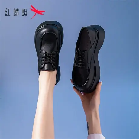 红蜻蜓乐福鞋女鞋2023年秋季新款厚底透气舒适系带单鞋工作通勤鞋商品大图
