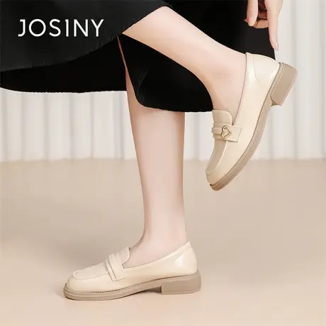 Josiny/卓诗尼乐福鞋女鞋2024新款春季粗跟个性爱心扣摩登小皮鞋商品大图