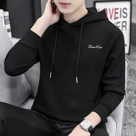 黑色卫衣男潮ins春秋款连帽外套宽松潮流百搭秋冬加绒长袖带帽衫图片