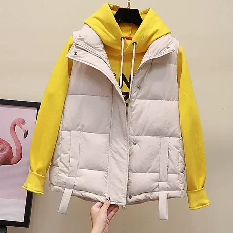新款韩版面包服马甲 秋冬外穿宽松坎肩拉链背心马夹女无袖棉衣潮商品大图
