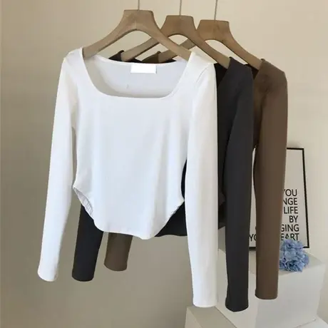 早秋打底衫女春秋低领内搭初秋冬季紧身上衣2023新款修身长袖t恤商品大图