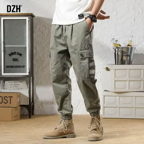 男士军绿色机能工装裤男春夏宽松束脚休闲裤纯棉裤子2023新款长裤商品大图