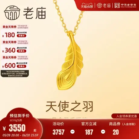 老庙黄金足金羽毛项链5G精致立体天使之羽爱神守护飘逸闪耀气质商品大图