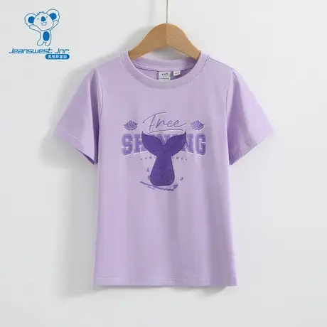 JJ真维斯女童夏季款百搭柔软珠片闪粉印花休闲甜美短袖T恤图片