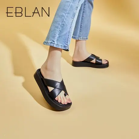 伊伴春夏交叉带凉拖鞋女鞋一脚蹬懒人外穿时尚松糕厚底休闲女拖鞋图片