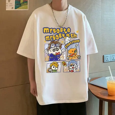 纯棉短袖t恤男夏季2025新款潮牌休闲运动体恤衫ins卡通宽松上衣服商品大图