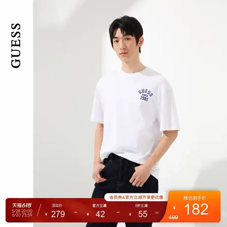 GUESS男女同款韩式简约纯色纯棉短袖T恤-MO2K9436K商品大图