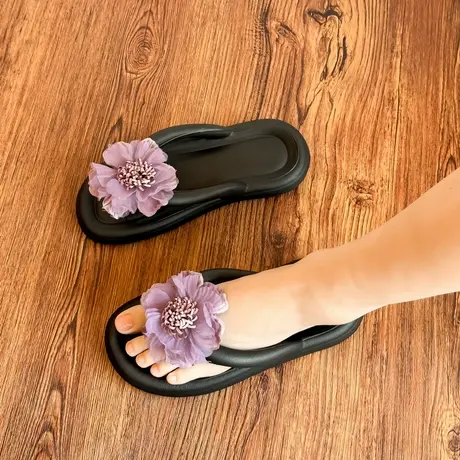 Bzbz平底花朵沙滩凉拖鞋女夏外穿防滑时尚夹脚人字拖休闲软底夹拖商品大图