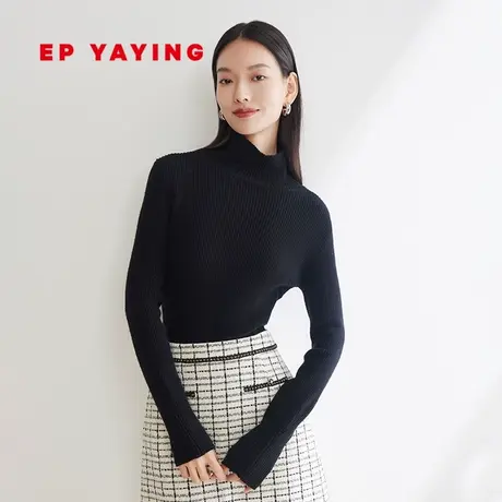 [唐嫣同款]EP雅莹女装 羊毛羊绒半高领针织打底2023秋冬新款9921A商品大图