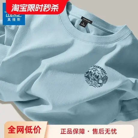 GV真维斯重磅纯棉t恤短袖男夏季新款浅蓝色半袖男生印花圆领上衣B商品大图