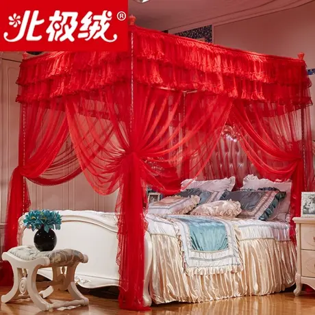 结婚大红色蚊帐宫廷三开门1.5米床双人家用婚庆1.8床落地纹帐通用商品大图