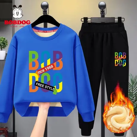 巴布豆男童冬季卫衣套装2024新款加绒一体绒中大童宽松卫衣两件套商品大图