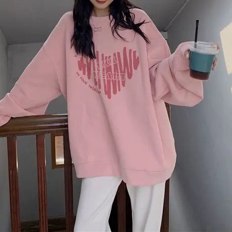 韩版卫衣女复古chic早秋无帽薄款上衣大码ins潮正肩设计情侣外套商品大图