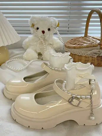 潮牌白色法式小皮鞋女秋季新款小众配裙子英伦jk厚底玛丽珍单鞋子图片