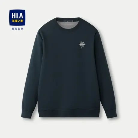 HLA/海澜之家时尚长袖针织衫23秋冬圆领微弹精致小标厚款加绒上衣商品大图